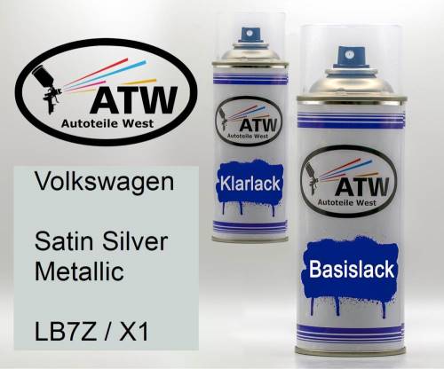 Volkswagen, Satin Silver Metallic, LB7Z / X1: 400ml Sprühdose + 400ml Klarlack - Set, von ATW Autoteile West.